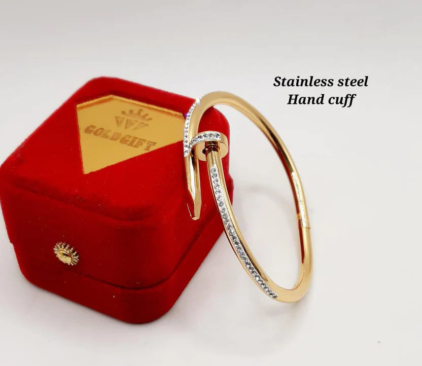 Stylish Nail Design Stainless Steel Bracelet – Crystal Hand Cuff