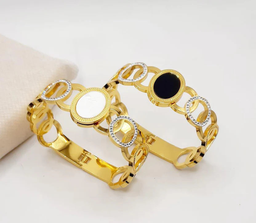 Luxury Golden Plated Bangle Bracelet for Women – Black & White Dial Designer Bracelet