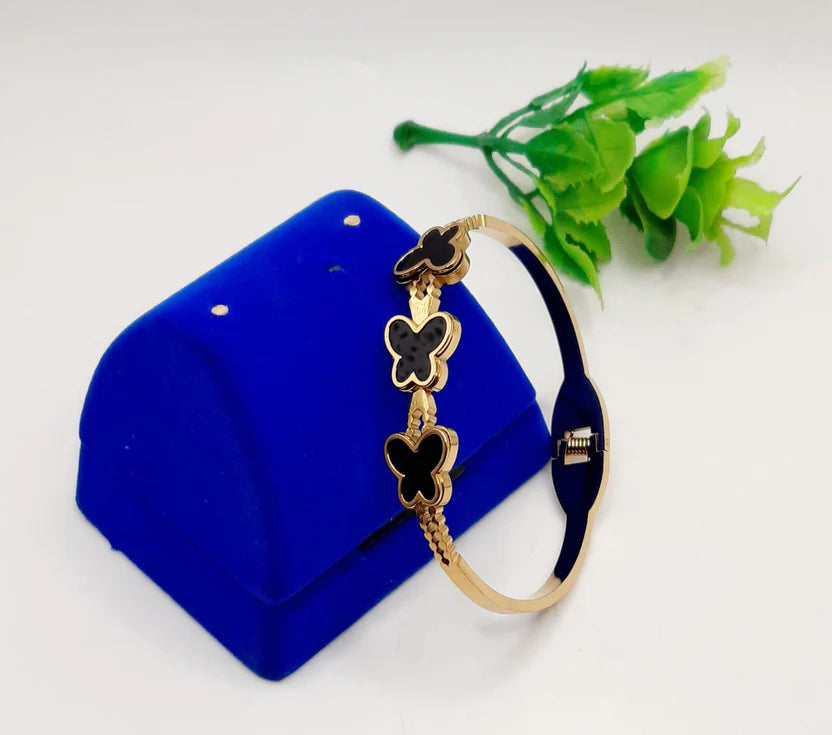 Gold Plated Black Butterfly Charm Bracelet for Women – Adjustable Luxury Bangle